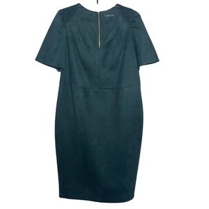Calvin Klein Womens Green Faux Suede Short‎ Sleeve Sheath Dress 16W